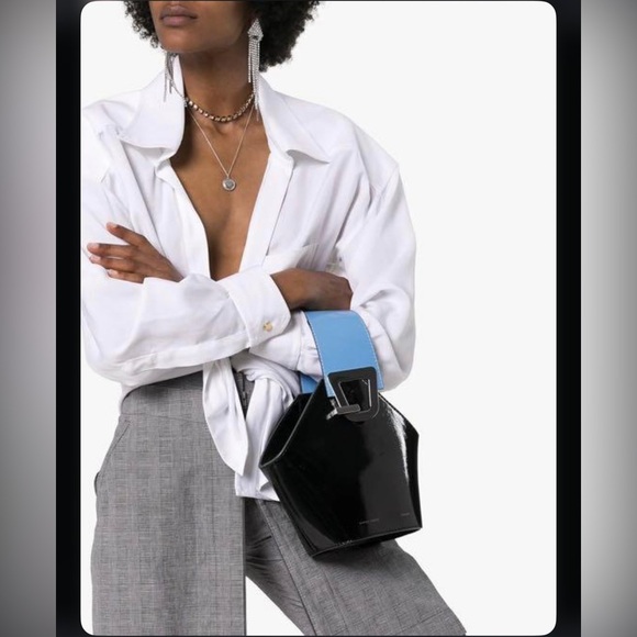 Danse Lente Black and Blue Patent Mini Johnny Bucket Bag - Picture 8 of 13